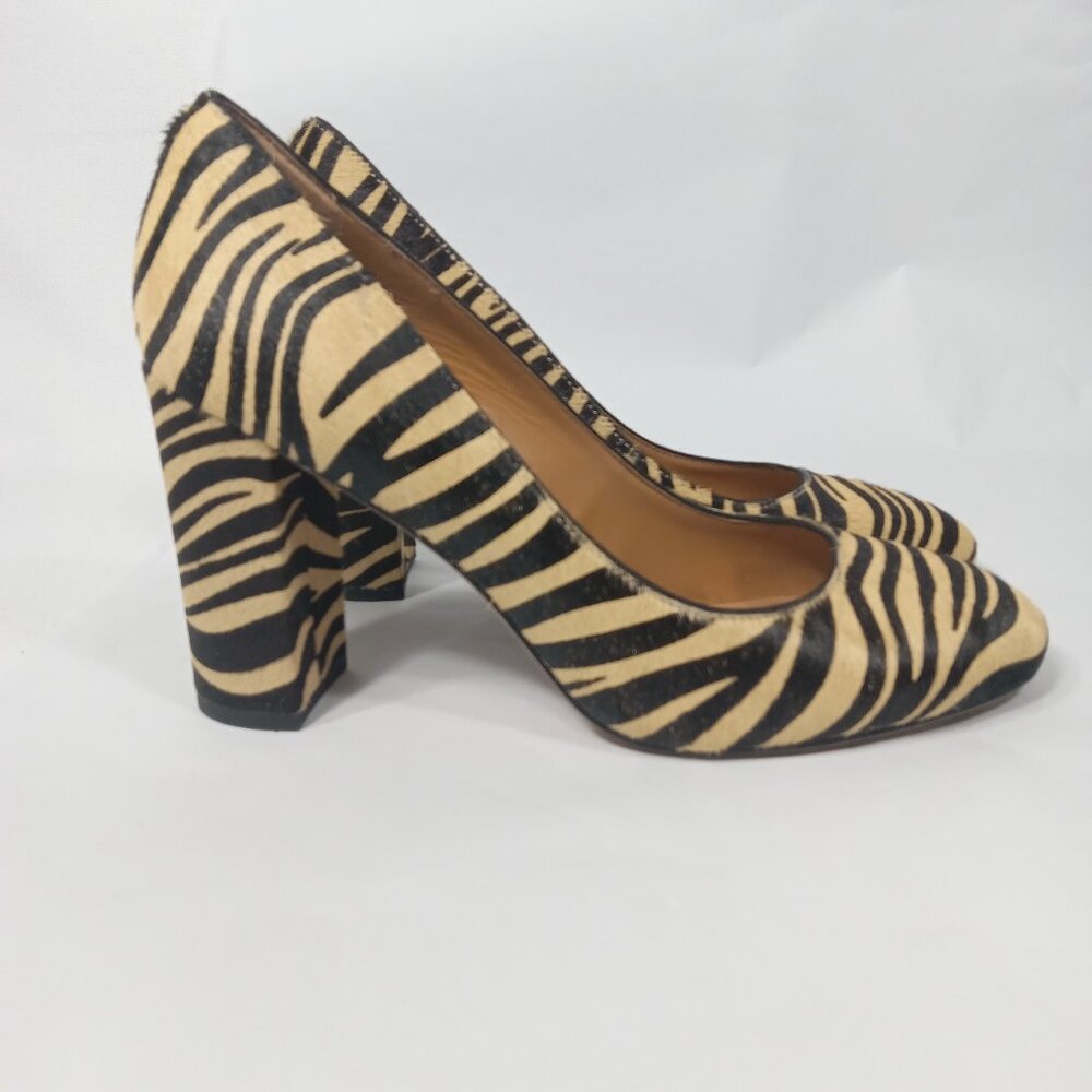 J. McLaughlin Mila Zebra Calfhair Block Heel Pumps Womens Size 9